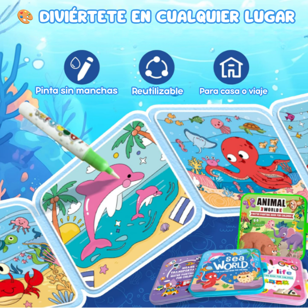 Libro Para Coloraer Con Agua Plegable Para Niños Reutilizable🎨