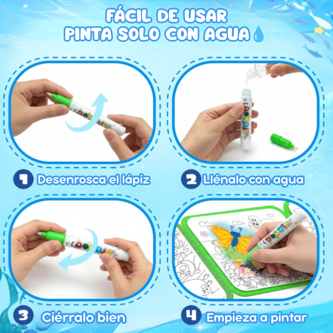 Libro Para Coloraer Con Agua Plegable Para Niños Reutilizable🎨